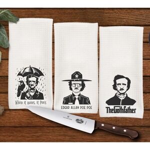 Edgar Allan Poe Kitchen towels, Great‎ for Dorms, Kitchen Decor, Set of 3 towels